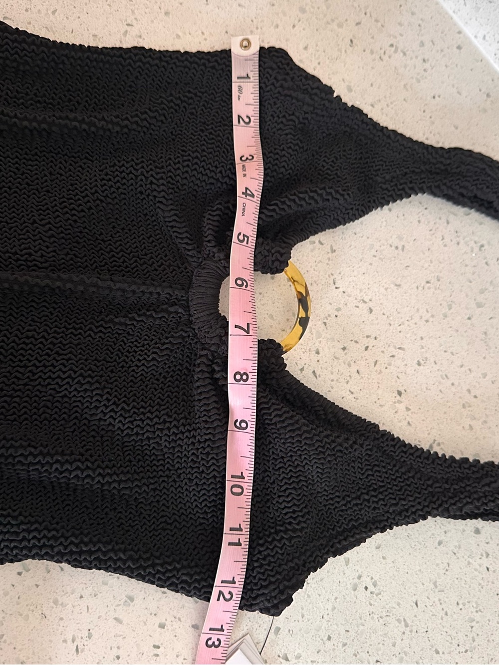 New DKNY Black Textured Crinkle Swimsuit O-Ring One-Piece Bathing Suit Vacation - Picture 9 of 14